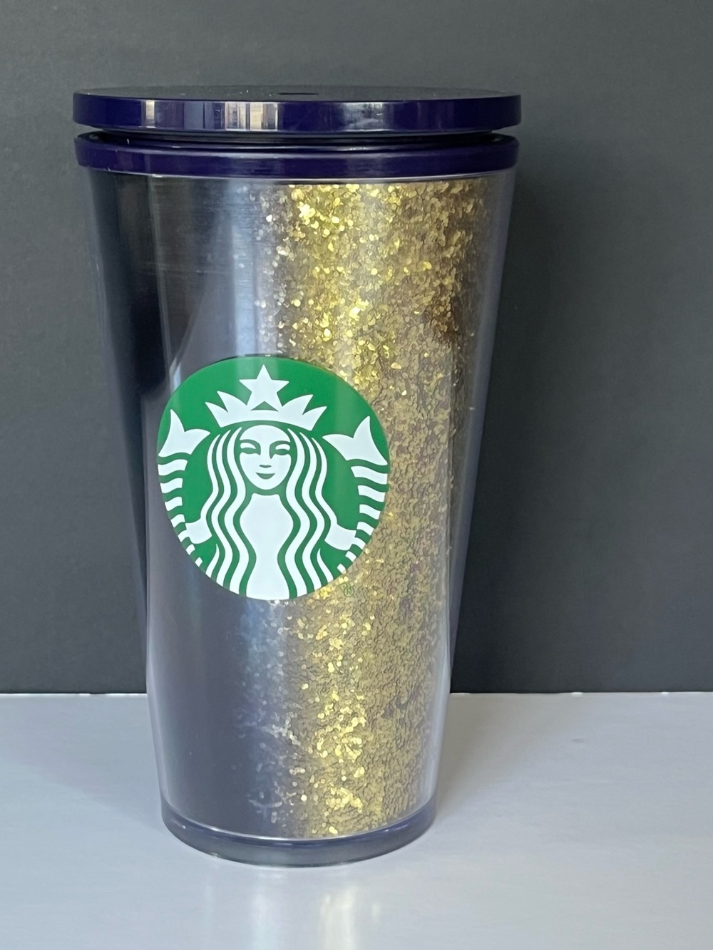 Starbucks Purple Lid Tumbler with Gold Glitter and Green Logo - Picture 1 of 1